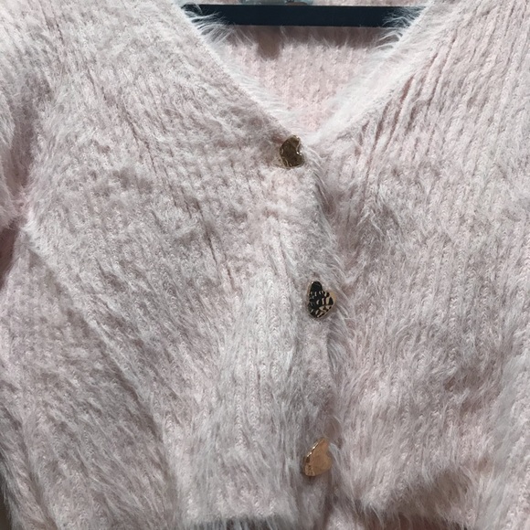 ASOS Pink Crop Sweater with Heart Buttons - Picture 3 of 5